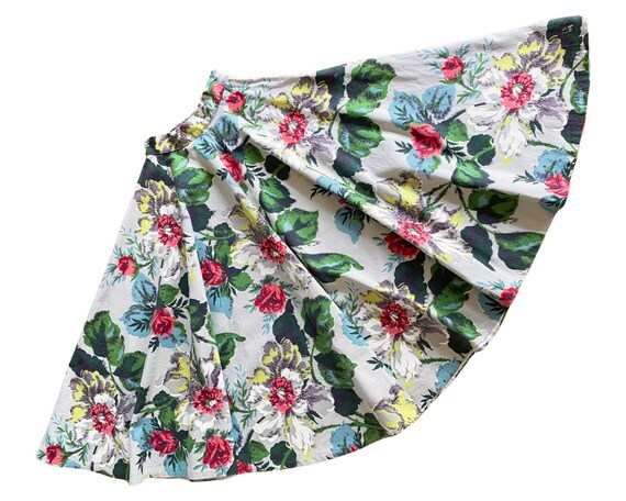 Vintage 1950s Cotton Barkcloth Floral Circle Skir… - image 3