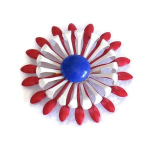 Vintage 1960s RWB Mod Enamel Flower Brooch Pin