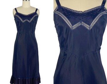 Vintage 1950's Navy Blue Dress Slip with Pleated Hem by Barbazon | Size S/M