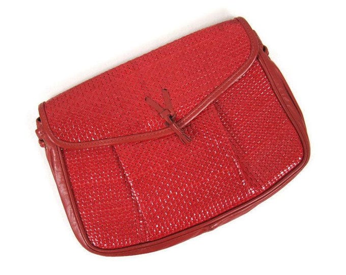 Vintage 1980s Red Woven Purse with Long Strap by Ginnie Johansen Designs