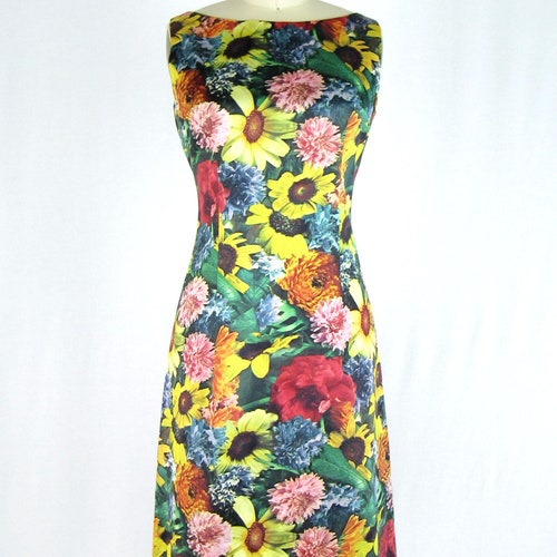 Vintage 1960s Heavy Satin Photo Print Floral Cocktail shops Dress Size S