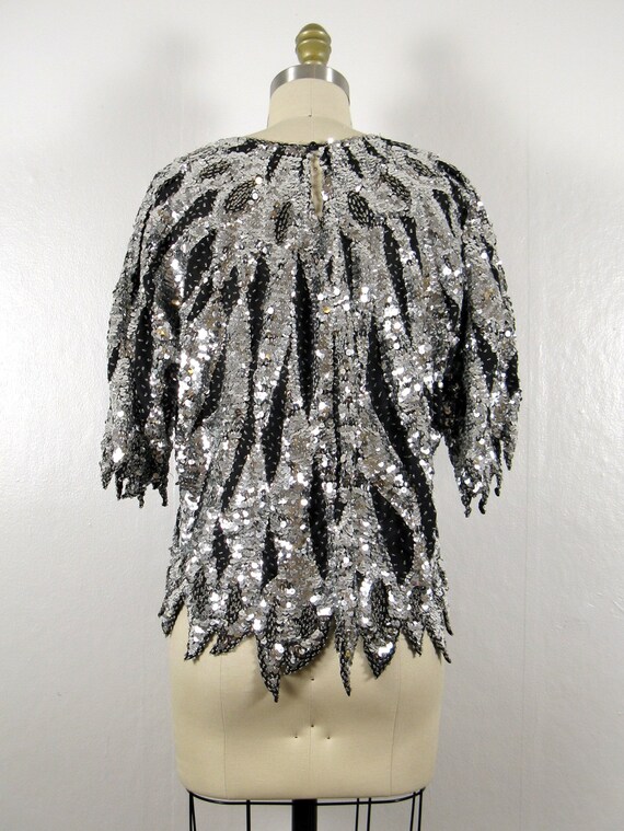 Vintage 1980s Silver and Black Abstract Sequin Bl… - image 7