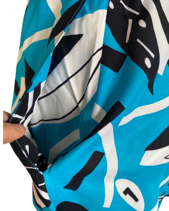 Vintage 1980s Blue 2 Piece Abstract Rayon Fish Pr… - image 8