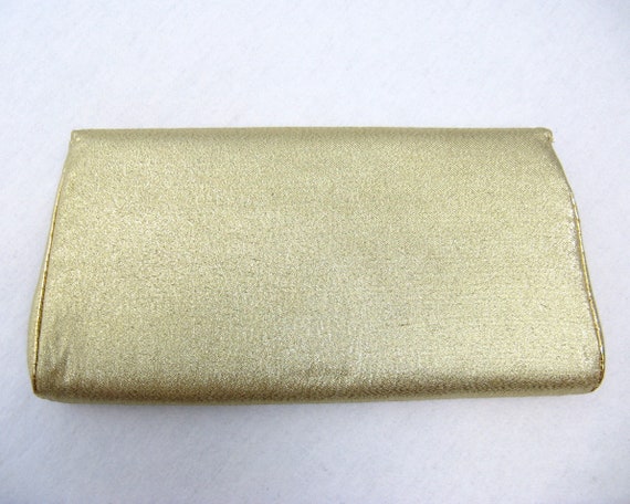 Vintage 1950s Gold Lame Evening Clutch 50s Metall… - image 5