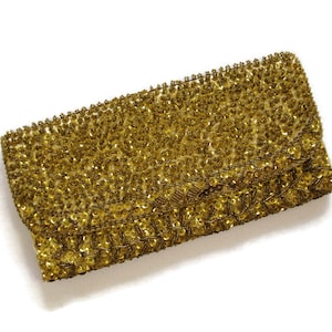 Vintage 1950s Gold Beaded Evening Clutch by La Regale