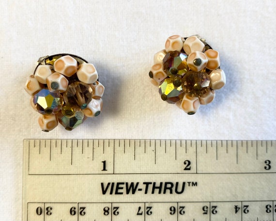 Vintage 1950s Brown Rhinestone Cluster Earrings - image 3