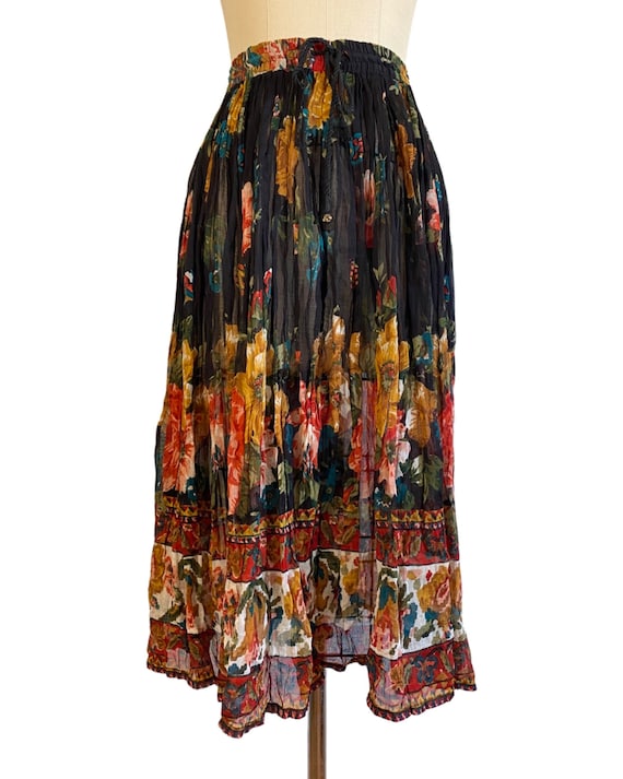 Vintage 1990s Sheer Black Cotton Floral Broomstic… - image 2