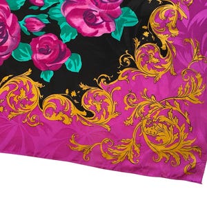 Vintage 1990s Vibrant Pink Floral Print Silk Scarf by Adrianna Papell image 4