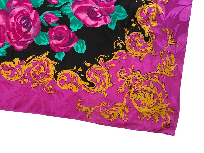 Vintage 1990s Vibrant Pink Floral Print Silk Scarf by Adrianna Papell image 4