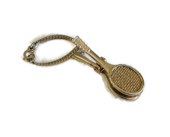 Vintage 1960s Gold Metal Tennis Racket Glove Clip - image 1