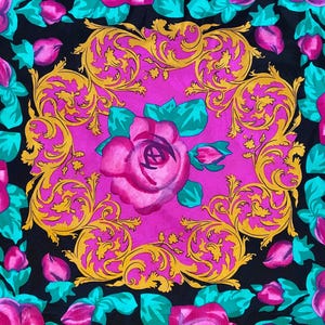 Vintage 1990s Vibrant Pink Floral Print Silk Scarf by Adrianna Papell image 2