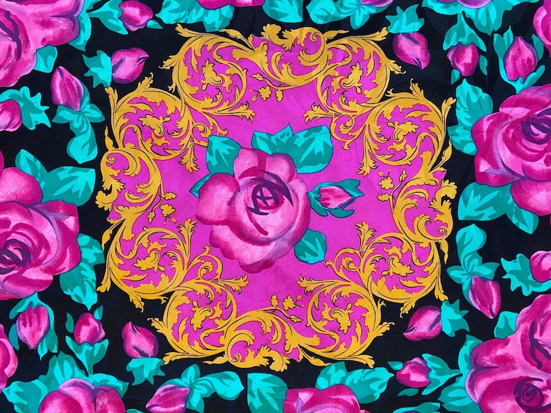 Vintage 1990s Vibrant Pink Floral Print Silk Scarf by Adrianna Papell image 2
