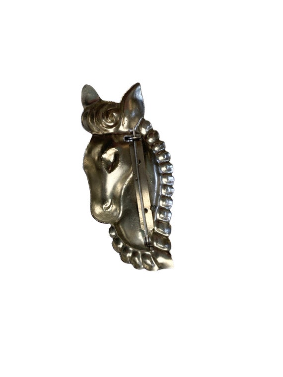 Vintage 1940s Silver Tone Horse Head Brooch Pin w… - image 2