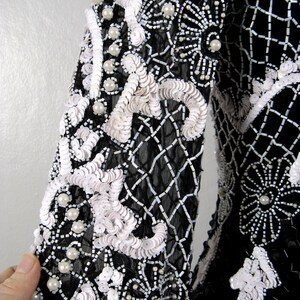 Vintage 1980s Black and White Beaded Silk Dress by Sweelo Size M image 8