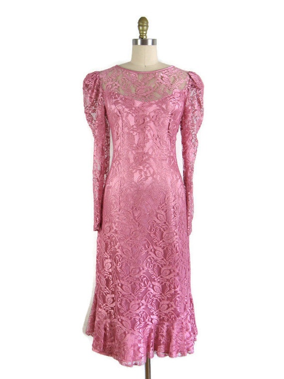 Vintage 1980s Ethereal Pink Lace and Satin Dress … - image 2
