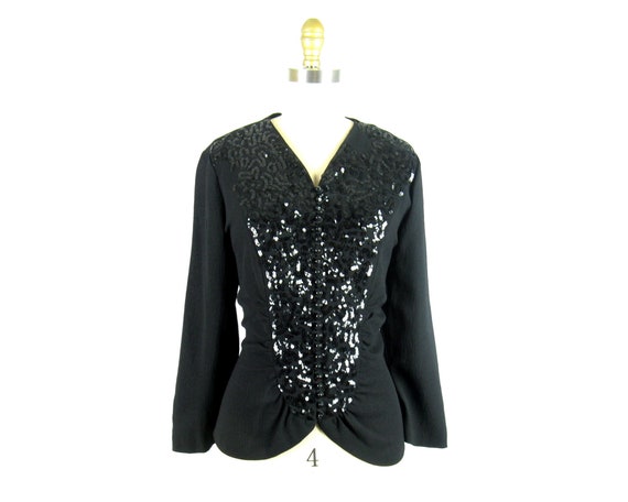 Vintage 1940s Black Rayon Blouse 40s Black Blouse
