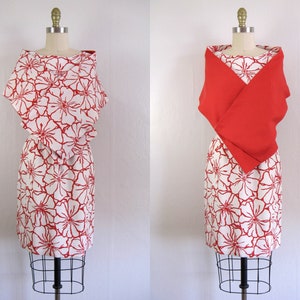 Vintage 1960s Red and White Floral Dress with Matching Shawl by I. MAGNIN Size S image 2