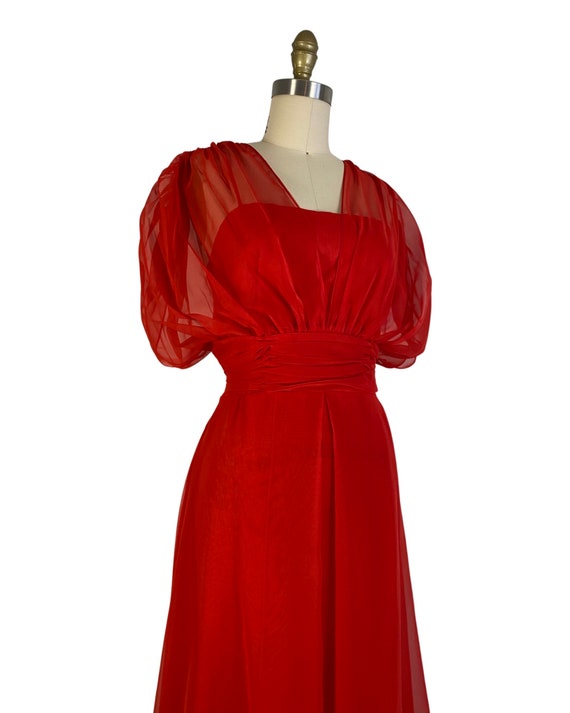 Vintage 1970s NOS Red Chiffon Gown with Grecian S… - image 4