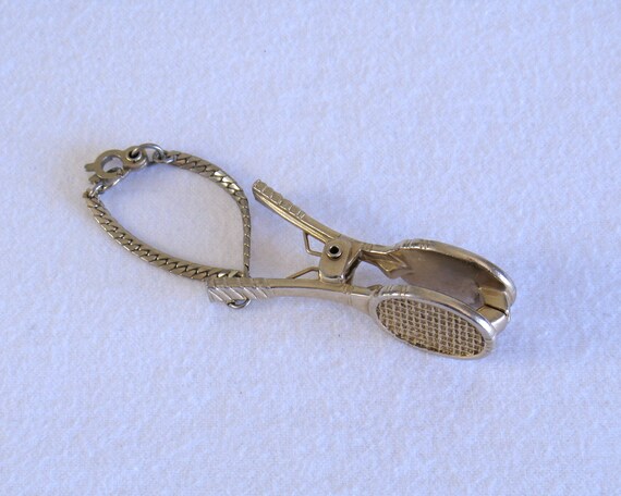 Vintage 1960s Gold Metal Tennis Racket Glove Clip - image 3