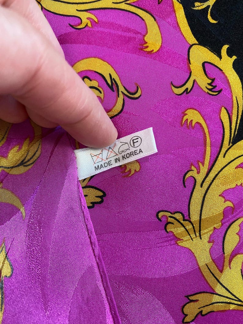 Vintage 1990s Vibrant Pink Floral Print Silk Scarf by Adrianna Papell image 6