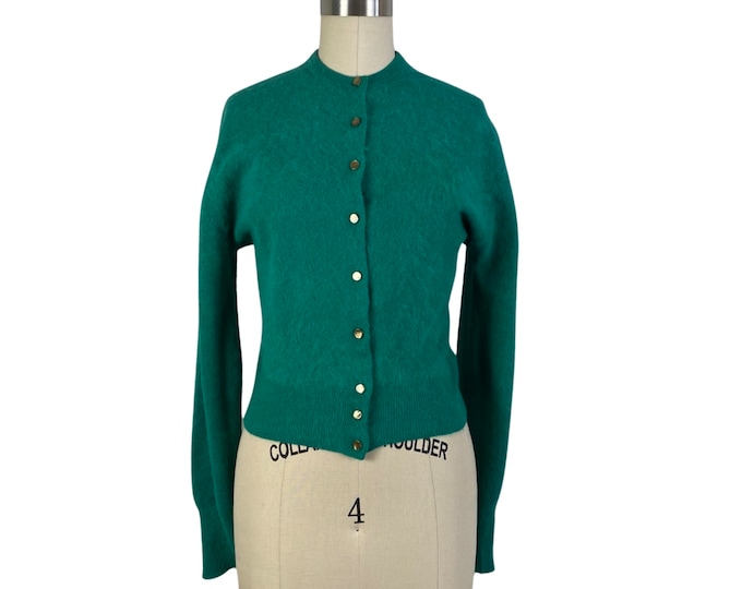 Vintage 1950s Jade Green Angora Pinup Sweater Size S/M