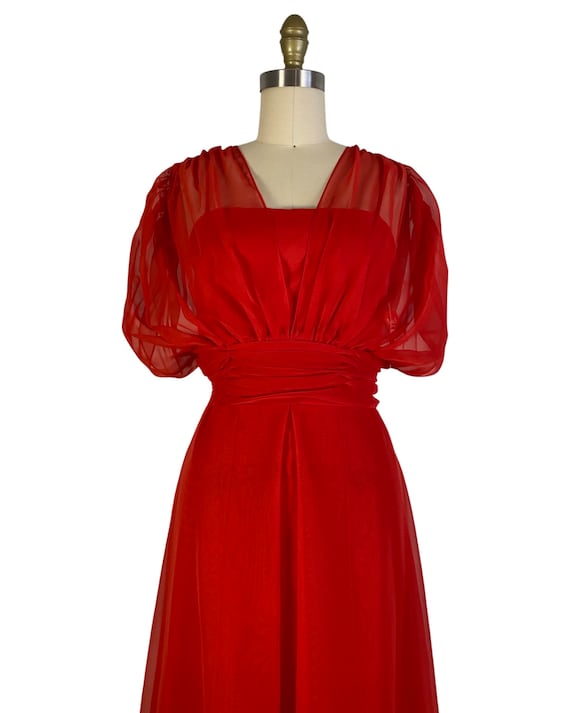 Vintage 1970s NOS Red Chiffon Gown with Grecian S… - image 7