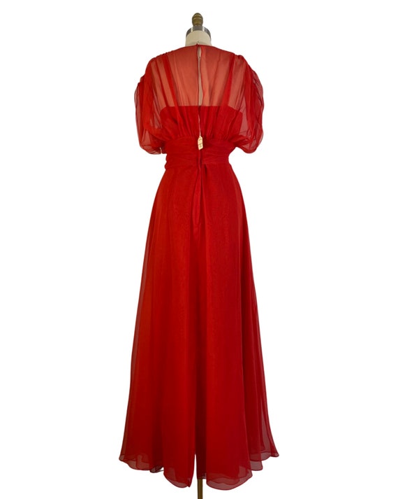 Vintage 1970s NOS Red Chiffon Gown with Grecian S… - image 9