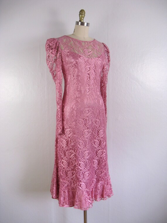 Vintage 1980s Ethereal Pink Lace and Satin Dress … - image 3