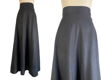 Vintage 1940's Black Cotton Maxi Skirt Size S