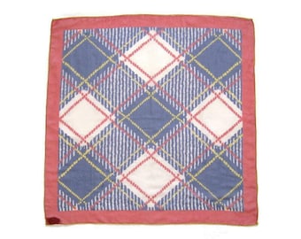 1960s Plaid Chiffon Square Head Scarf in RWB Sheer Nylon - Large Scale Print - Versatile Wear - Vintage Fashion Accessory