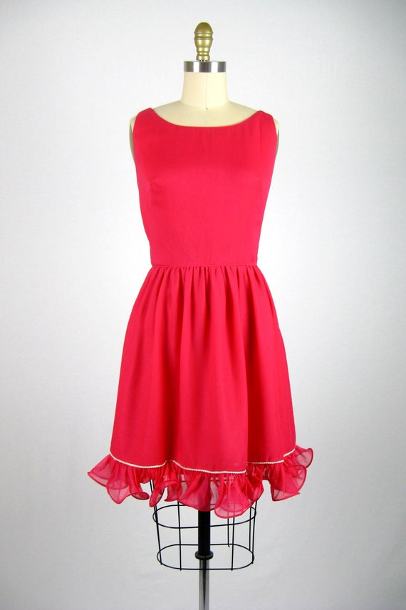 Vintage 1960s Pink Chiffon Party Dress 60s Flirty… - image 2