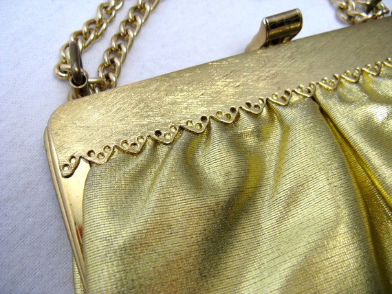 Vintage 1960s Gold Lame Handbag 60s Shimmering Ye… - image 2