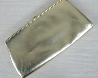 Vintage 1950s Gold Vinyl Clutch 50s Brillante Metal Gold Evening Bag