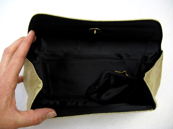 Vintage 1950s Gold Lame Evening Clutch 50s Metall… - image 6