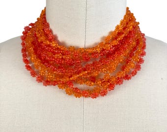 Vintage 1960s Bright Orange Multi Strand Long Beaded Necklace