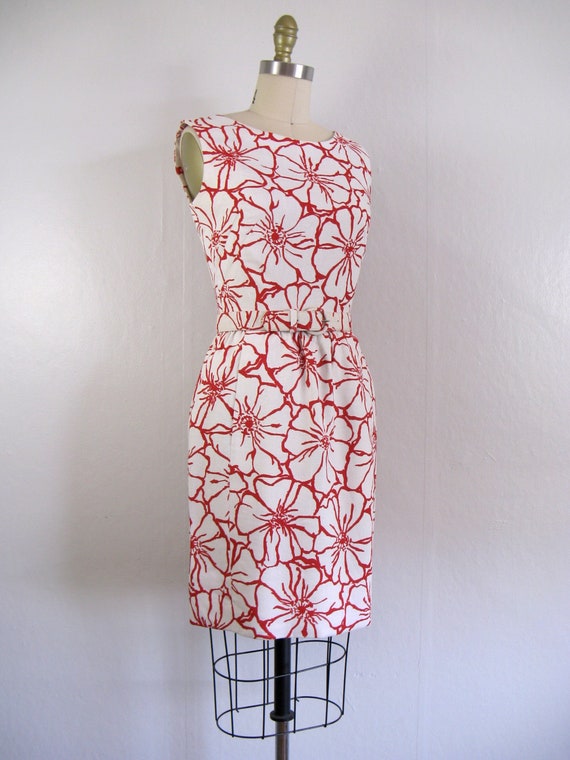 Vintage 1960s Red and White Floral Dress with Mat… - image 5