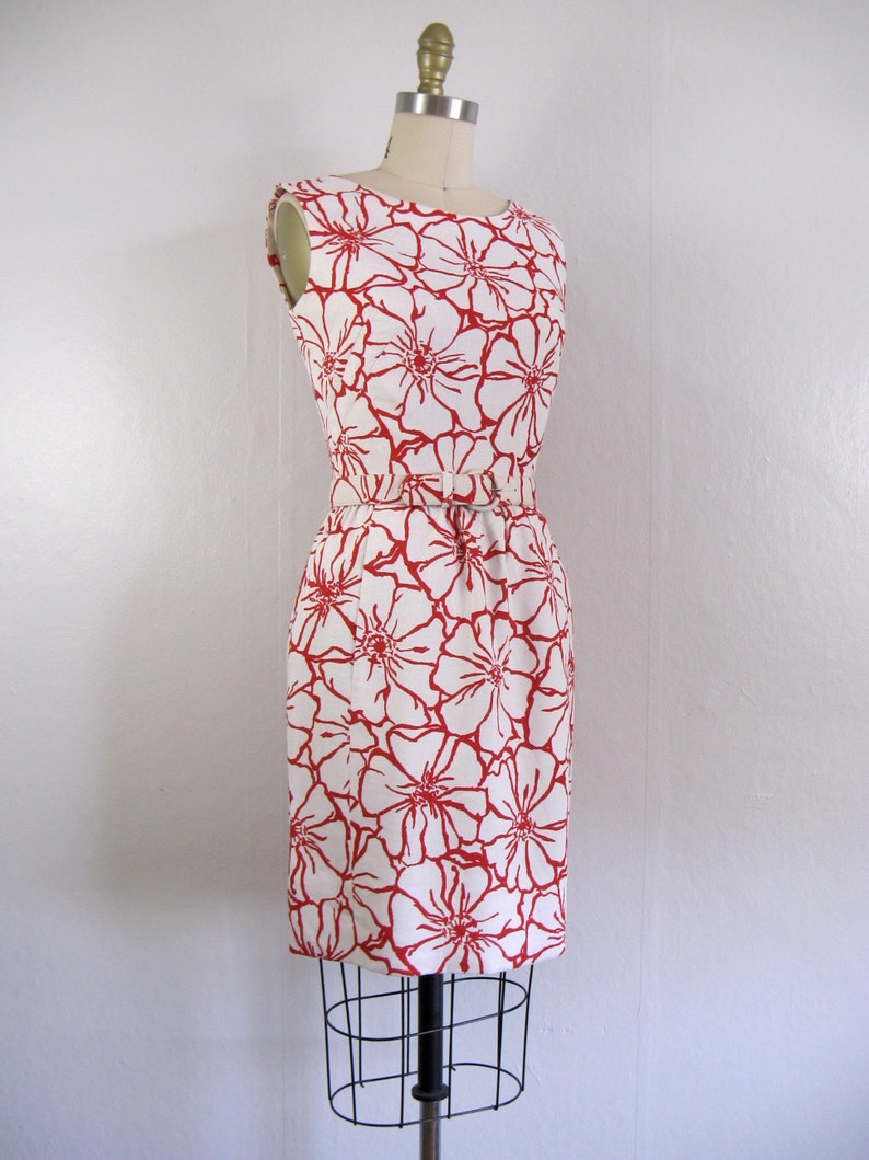 Vintage 1960s Red and White Floral Dress with Matching Shawl by I. MAGNIN Size S image 5