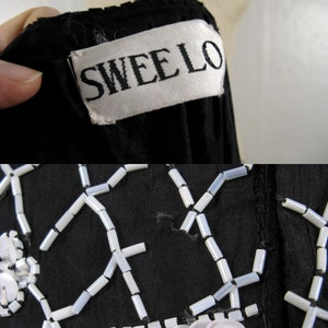 Vintage 1980s Black and White Beaded Silk Dress by Sweelo Size M image 9