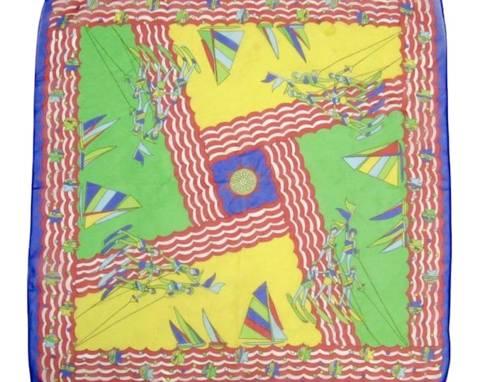 Vintage 1960s Colorful Synchronized Water Skiers Chiffon Scarf