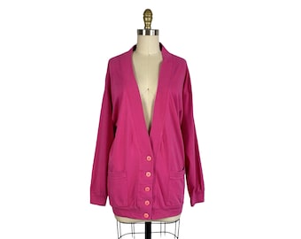 Vintage 1980's 1990's Hot Pink Cotton Knit Oversized Blazer by Lindsey Blake | Size L