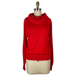 Vintage 1980s Cozy Red Acrylic Knit Turtleneck Sweater | Size L