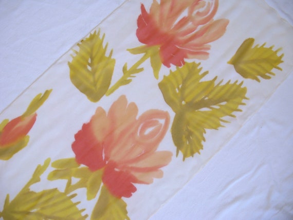 Vintage 1960s Sheer Silk Painted Print Floral Nec… - image 4