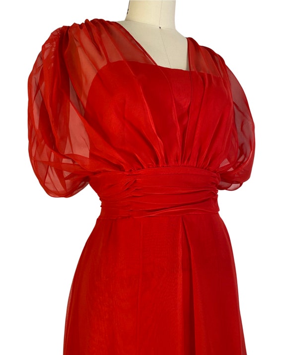 Vintage 1970s NOS Red Chiffon Gown with Grecian S… - image 6