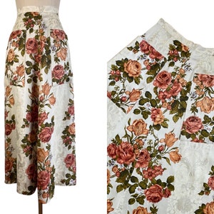 Vintage 1970s Floral Curtain Maxi Skirt with Big Pockets Size M