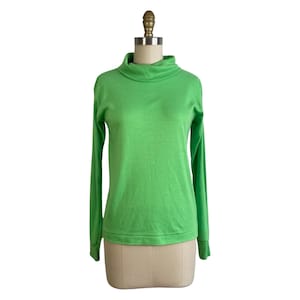 Vintage 1970er Jahre Neon Grün Langarm Rollkragenpullover | Grösse M