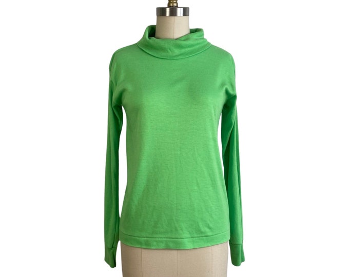 Vintage 1970s Neon Green Long Sleeve Turtleneck | Size M