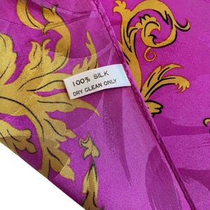 Vintage 1990s Vibrant Pink Floral Print Silk Scarf by Adrianna Papell image 5