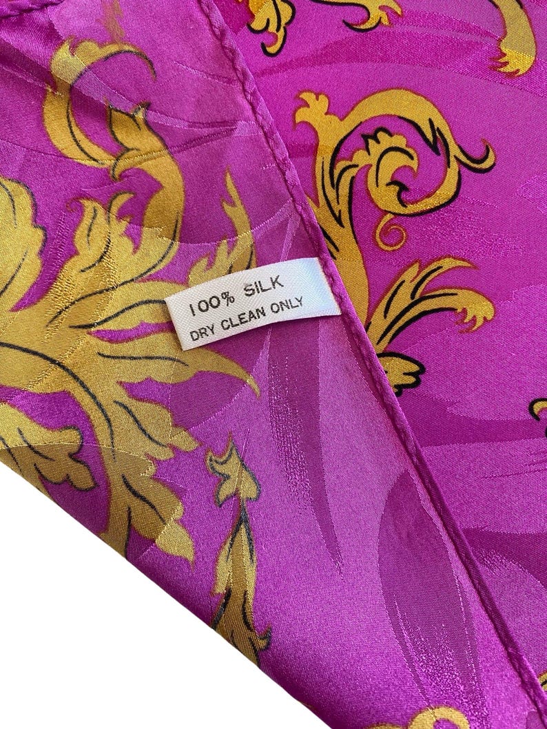 Vintage 1990s Vibrant Pink Floral Print Silk Scarf by Adrianna Papell image 5