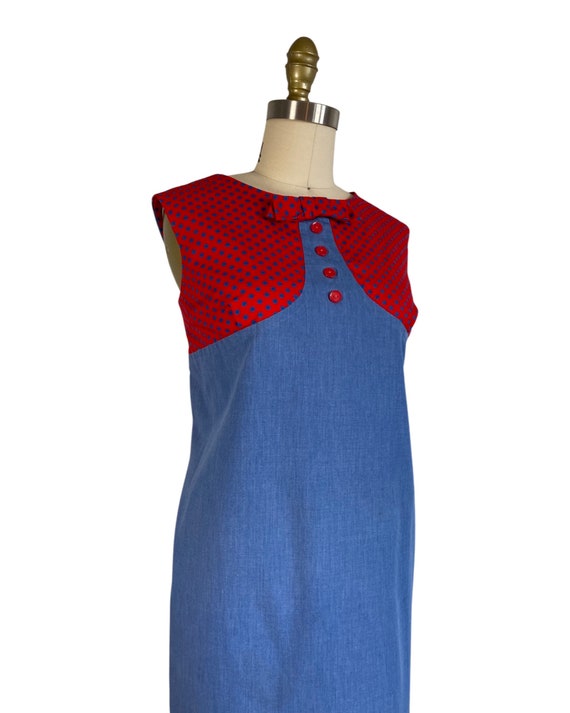 Vintage 1960s Blue and Red Polka Dot Shift Dress … - image 6