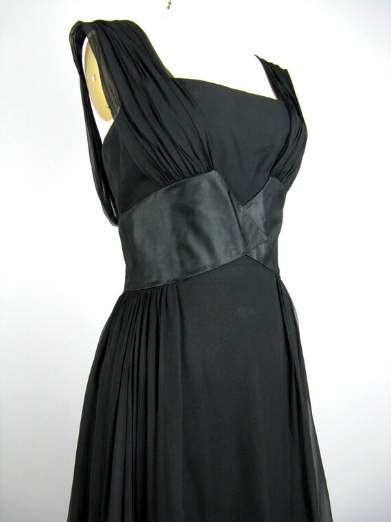 Vintage 1950s Black Silk Chiffon Dress 50s Glamor… - image 6